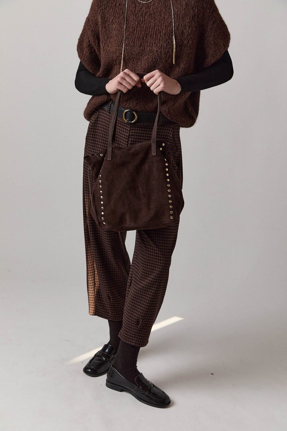 Pantalón pata de gallo marrón