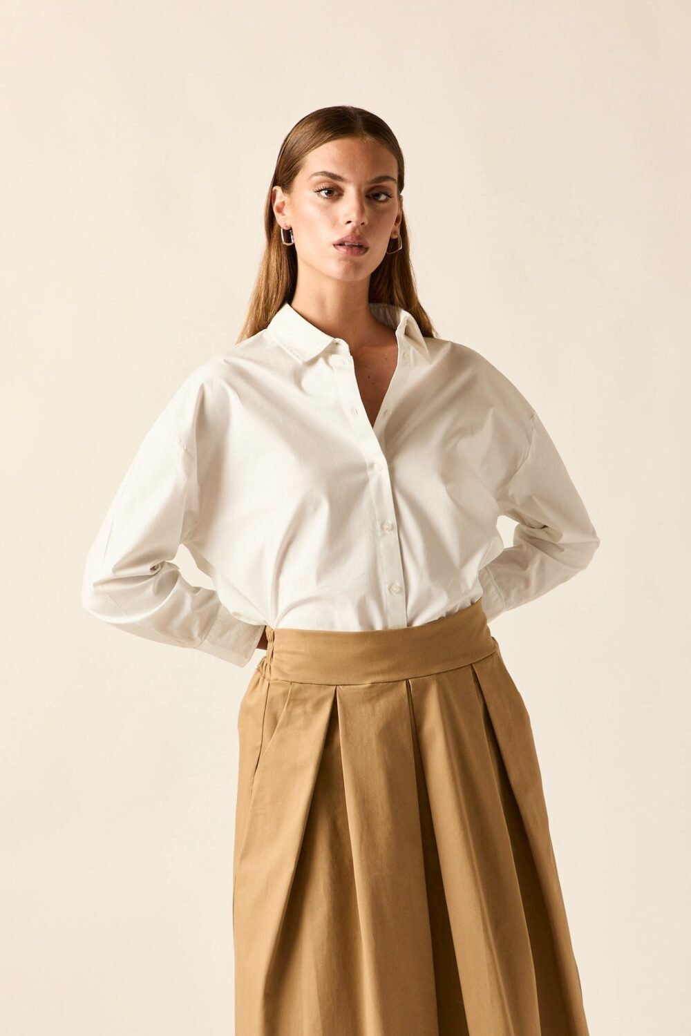 Falda midi tablas camel