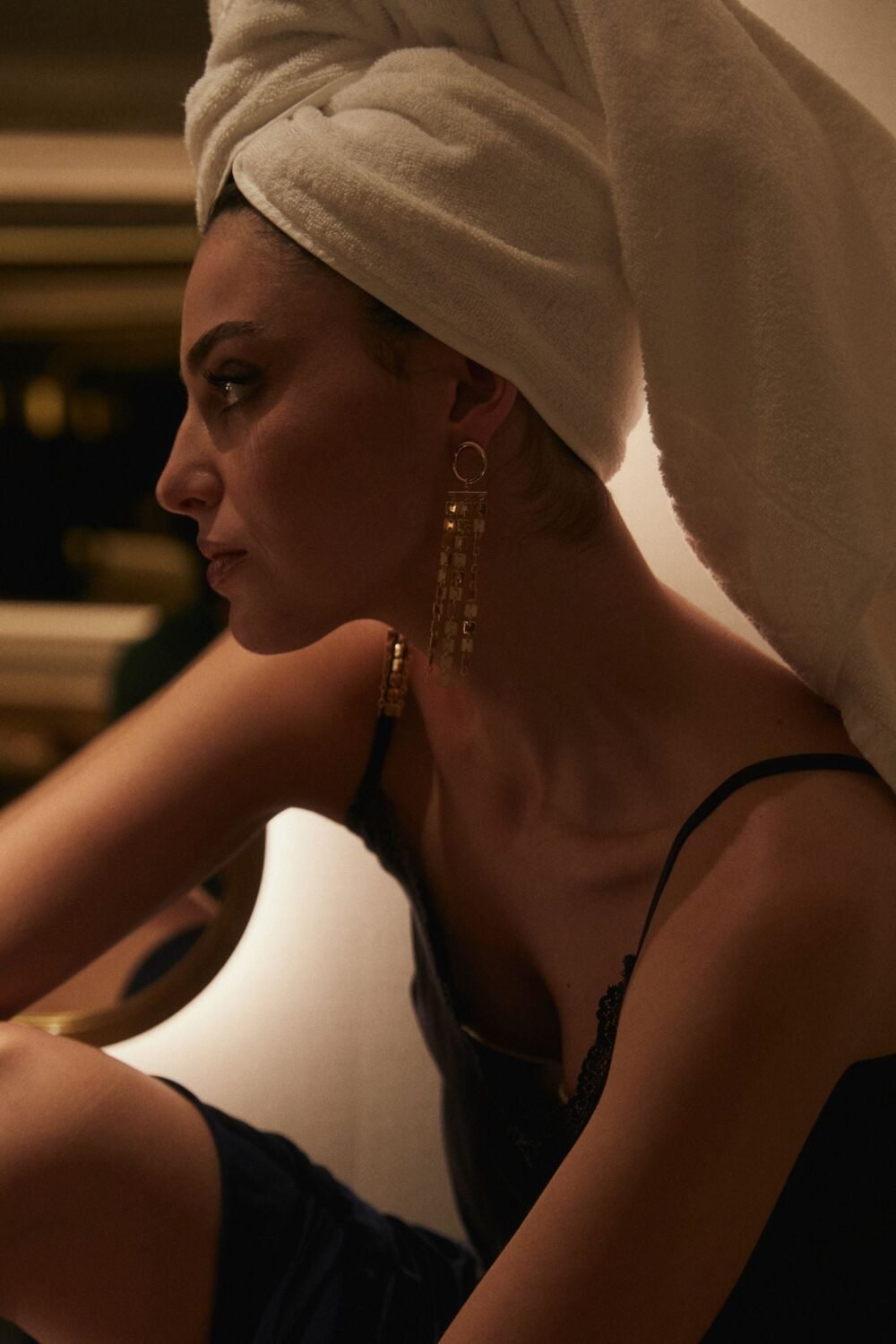 Pendientes largos dorados rectangular