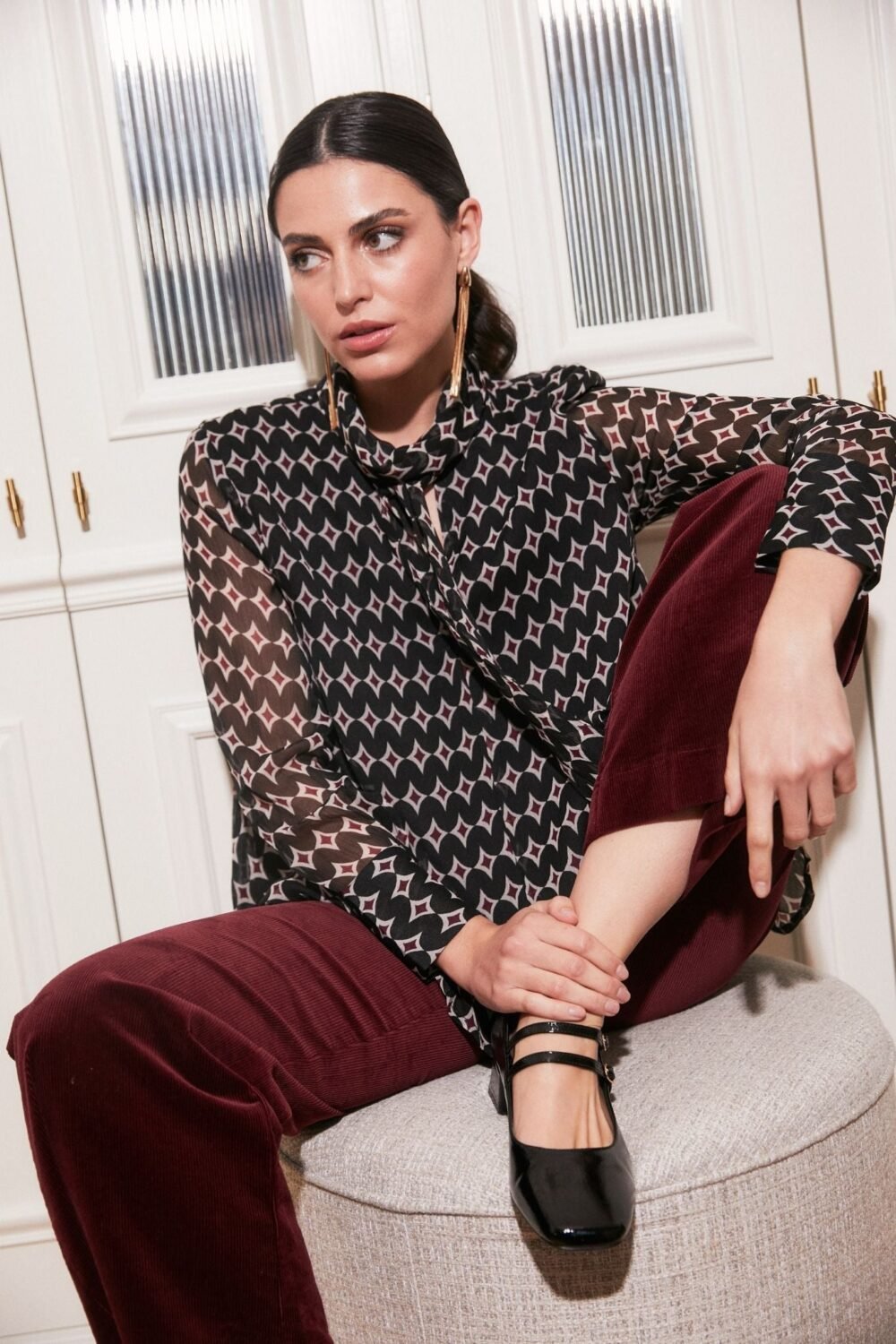 Pantalón pana botones marinero burdeos