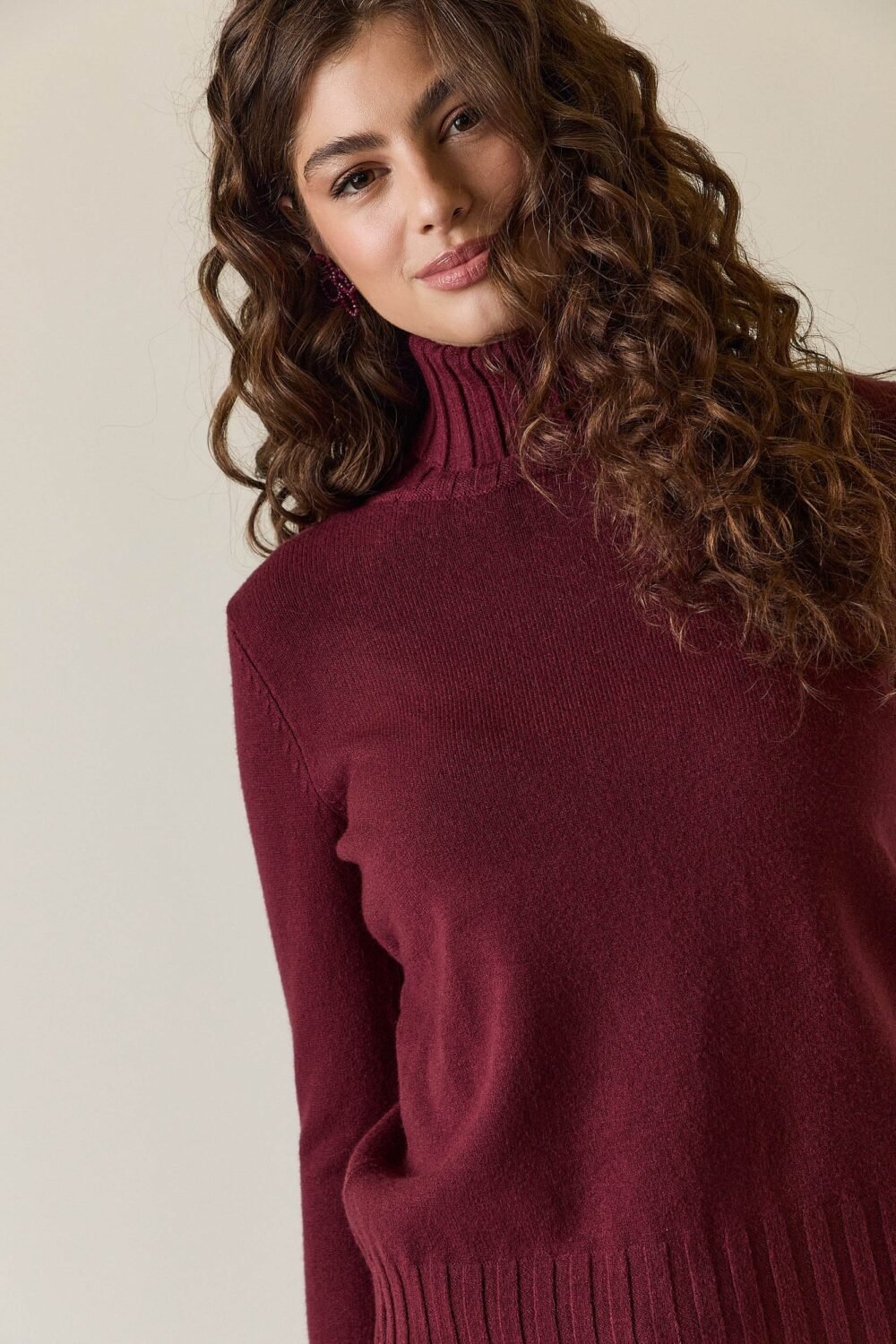 Jersey cuello vuelto canalé Granate