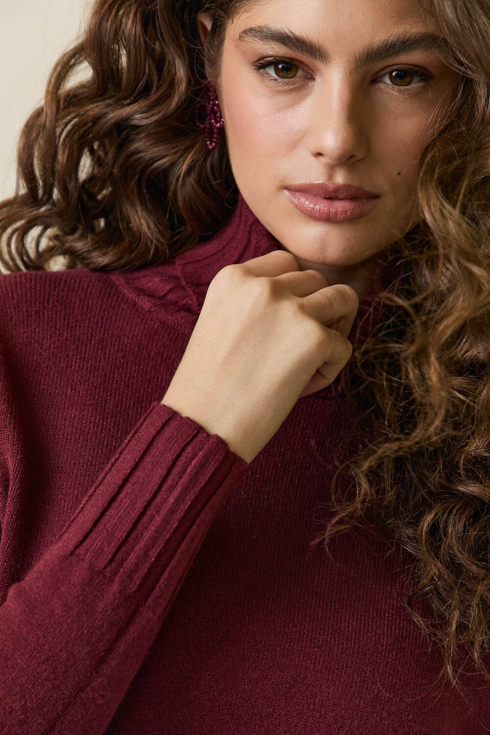 Jersey cuello vuelto canalé Granate