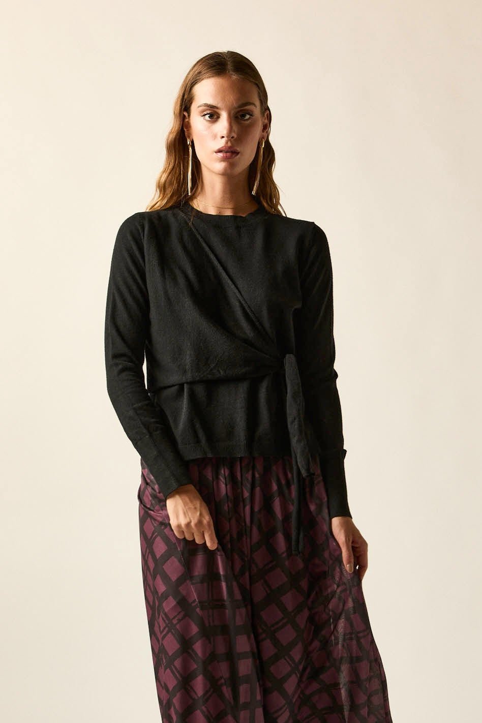 Falda tul estampado cuadros berenjena