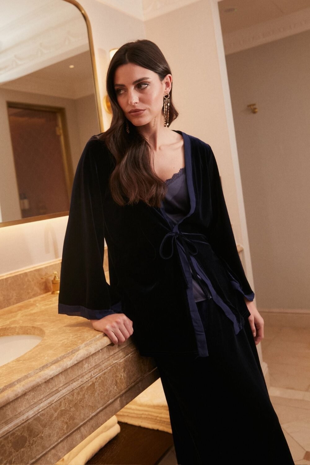 Falda midi terciopelo azul