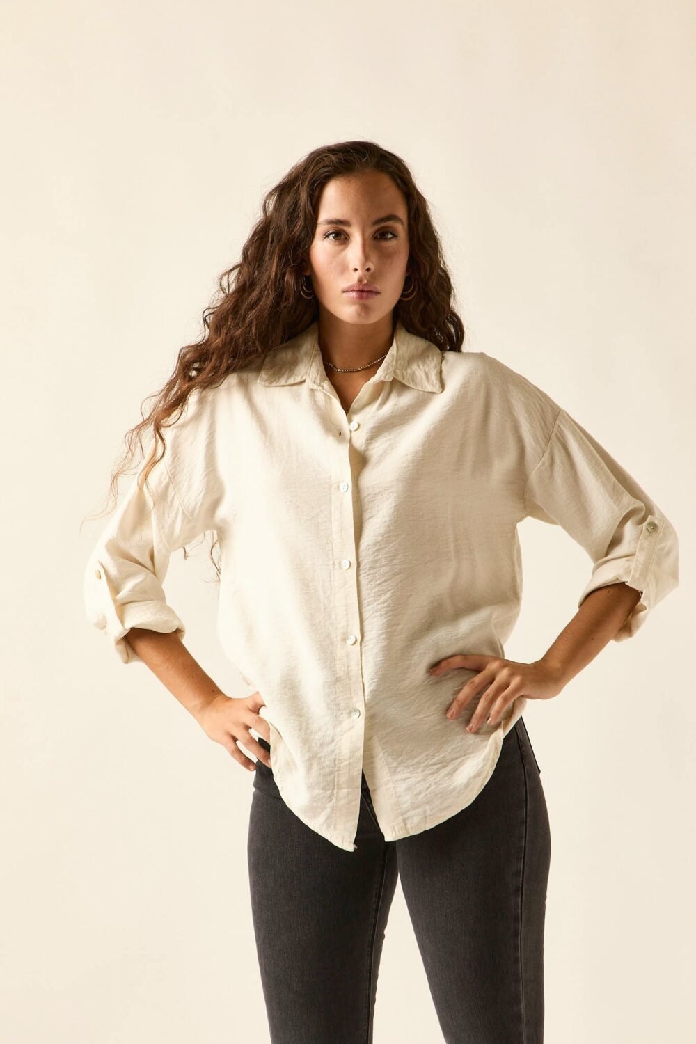 Camisa lisa fluida blanco
