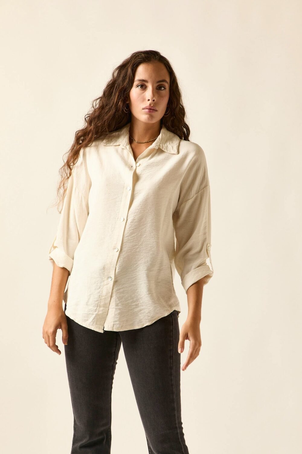 Camisa lisa fluida blanco