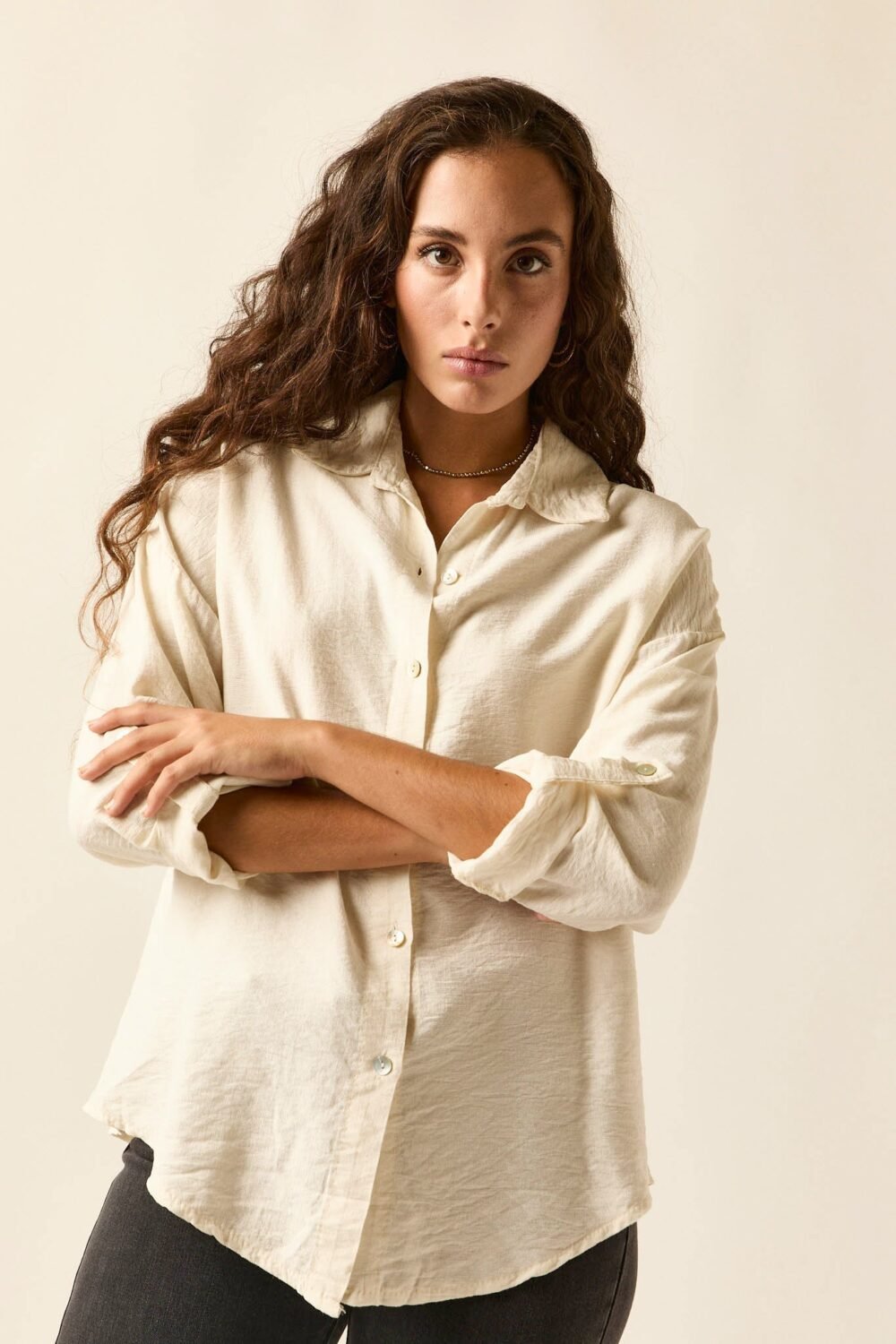 Camisa lisa fluida blanco