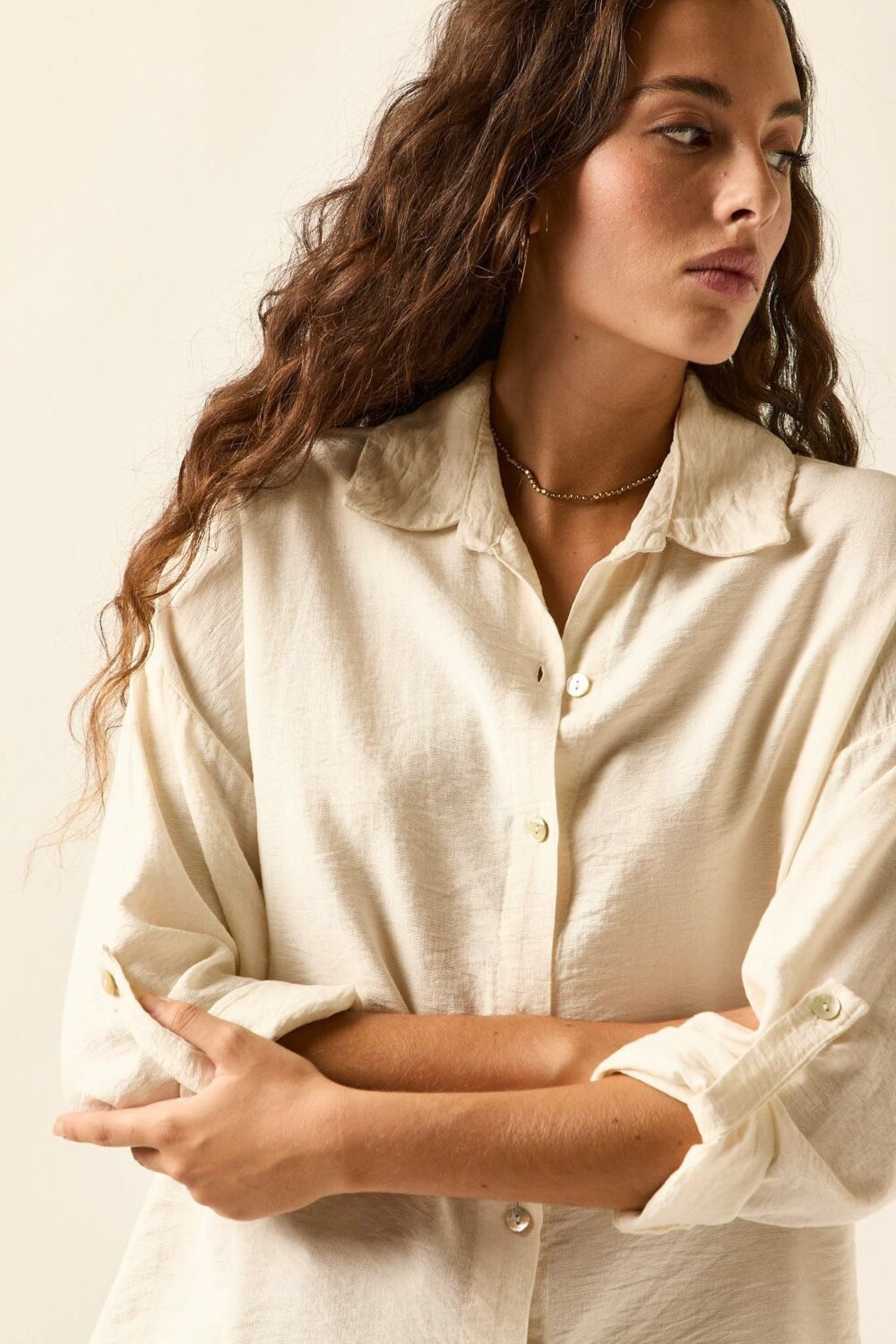 Camisa lisa fluida blanco