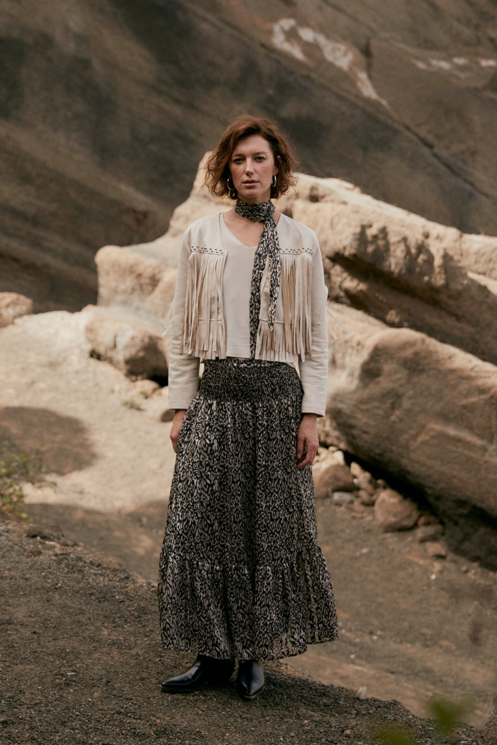 Falda larga animal print gris