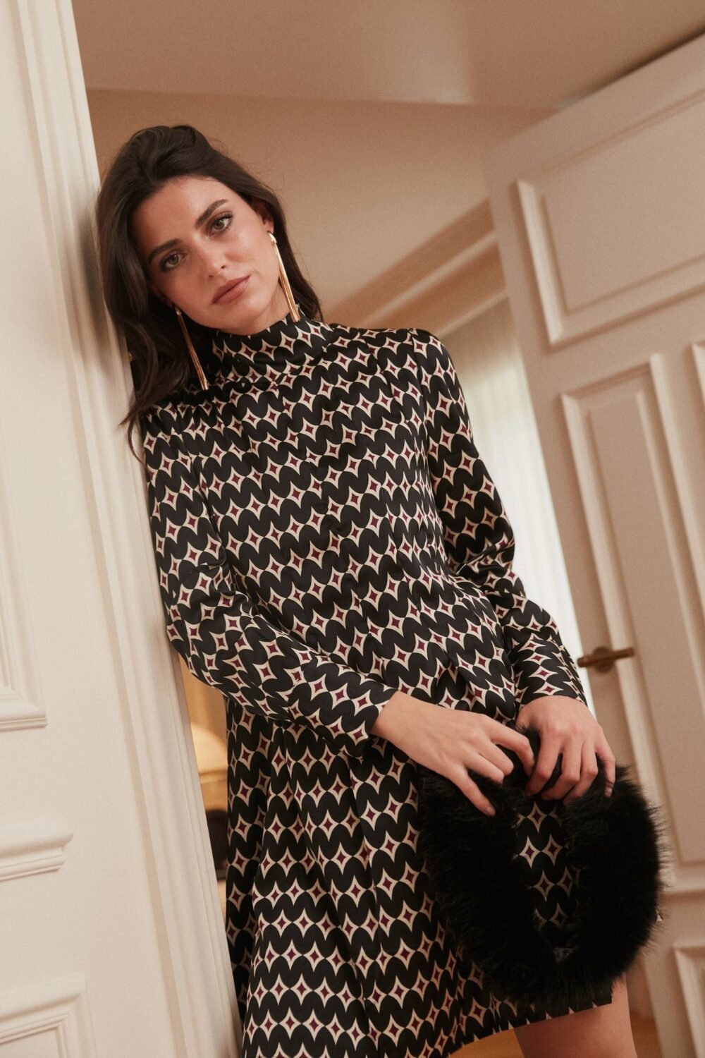 Dress corto satinado print fantasía