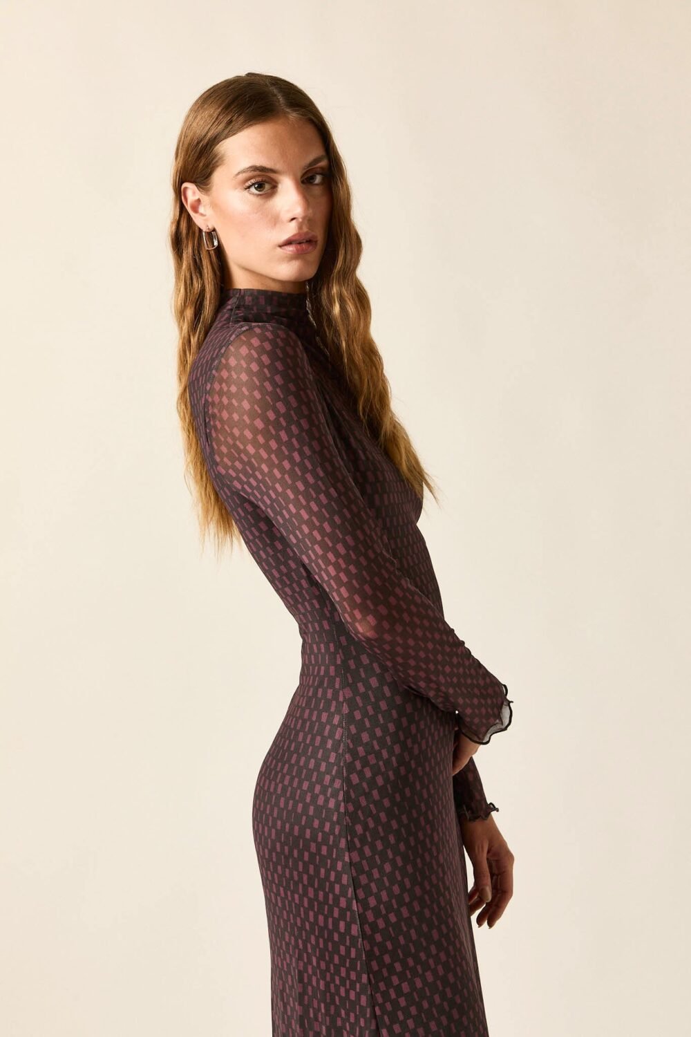 Dress tul evasé geométrico berenjena