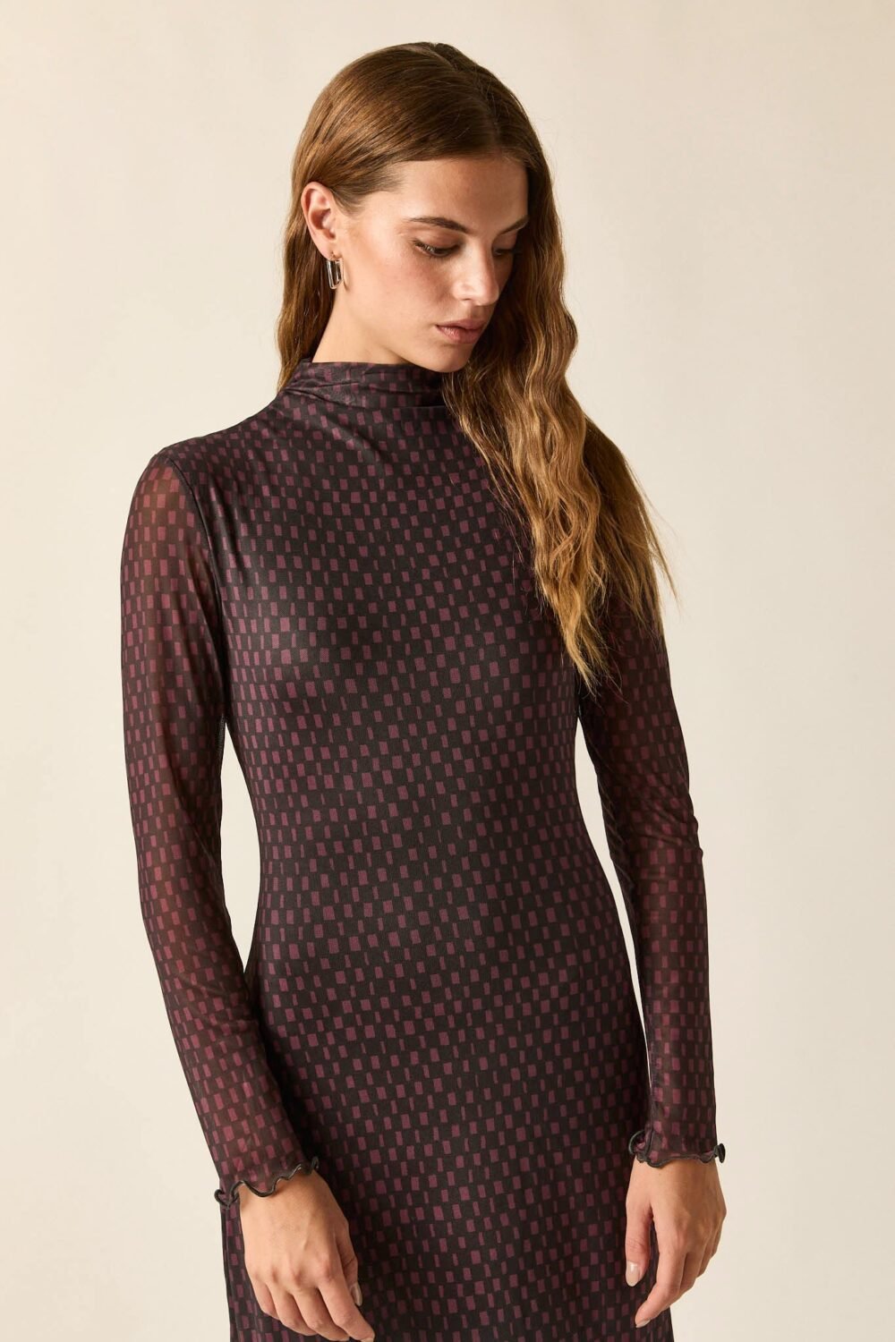 Dress tul evasé geométrico berenjena