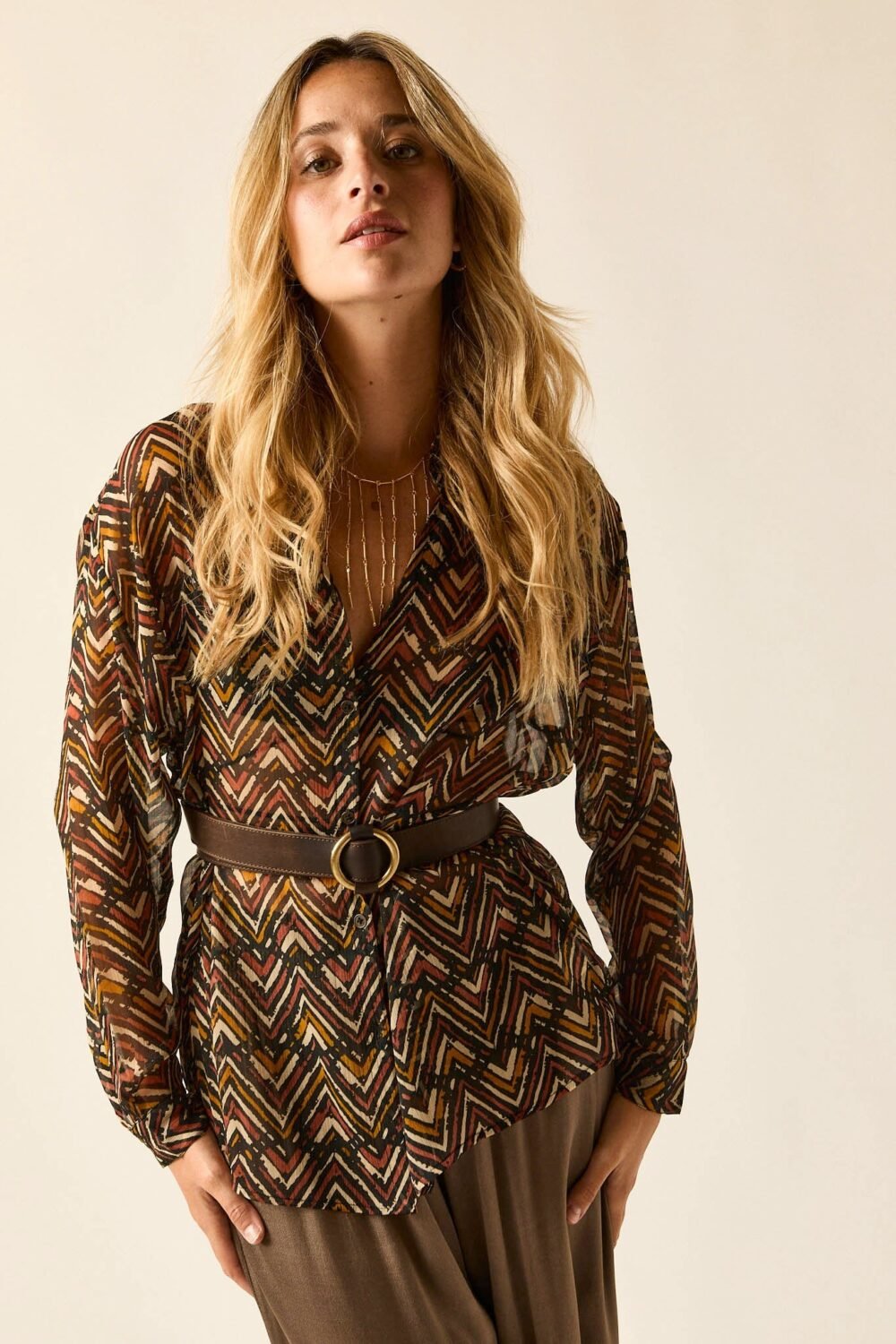 Blusa gasa print zigzag