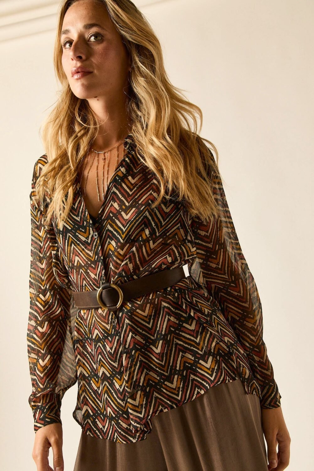 Blusa gasa print zigzag