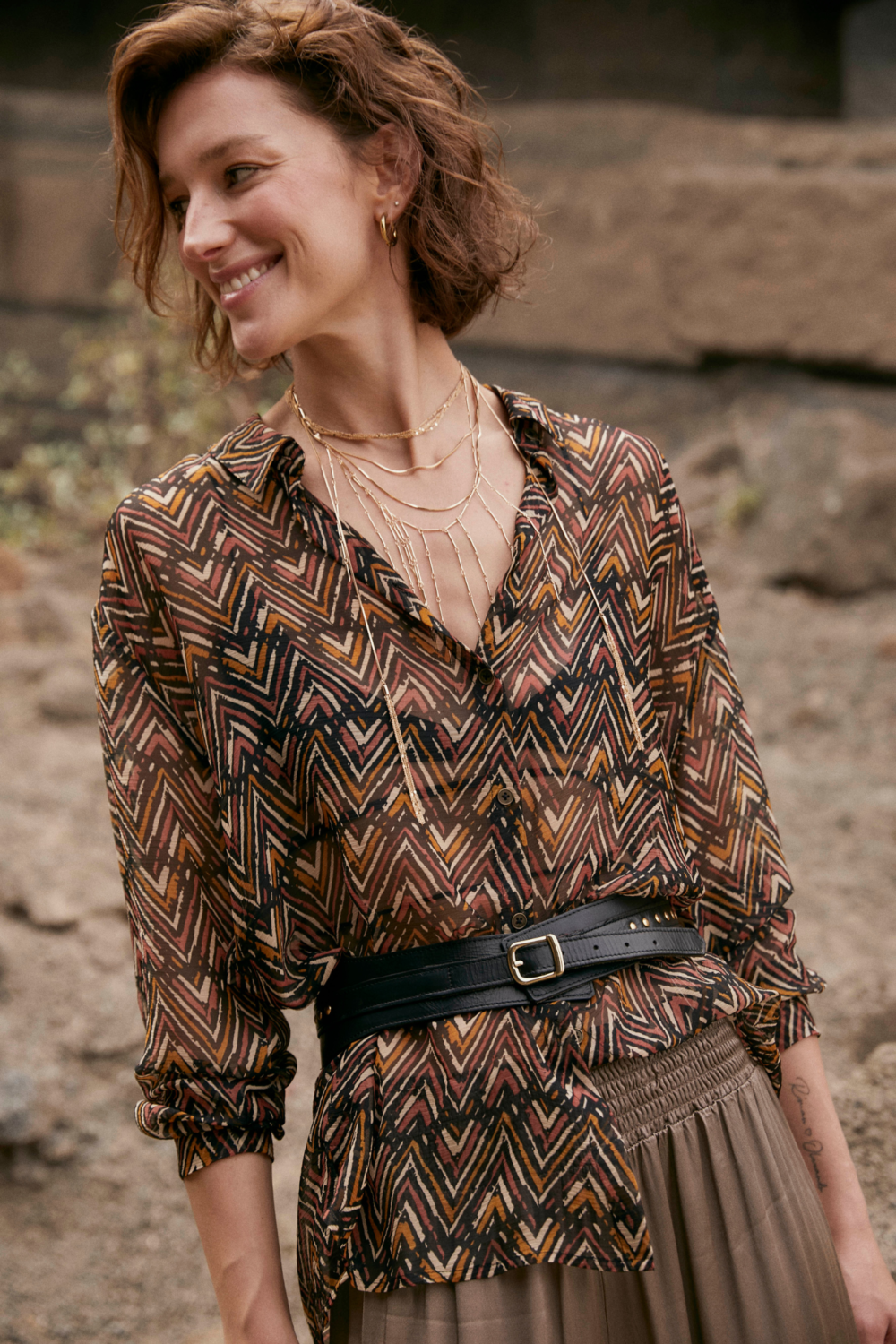 Blusa gasa print zigzag