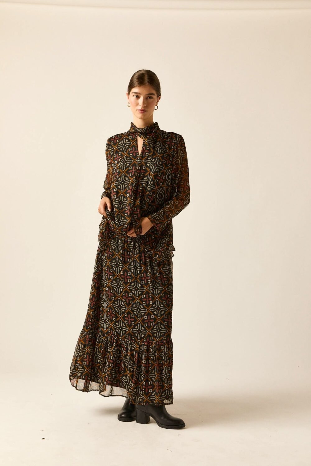 Blusa gasa lazo print étnico