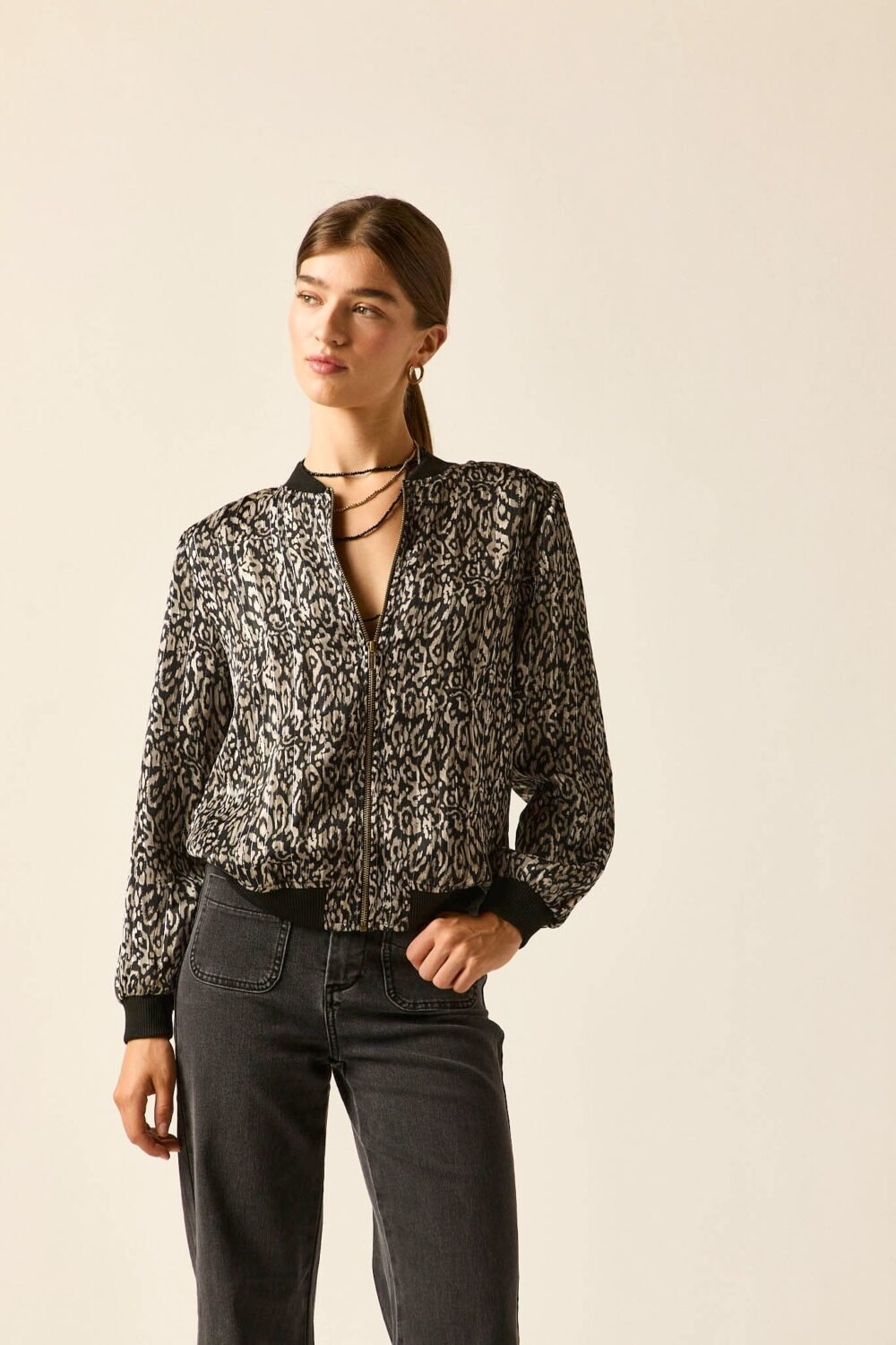 Bomber animal print gris