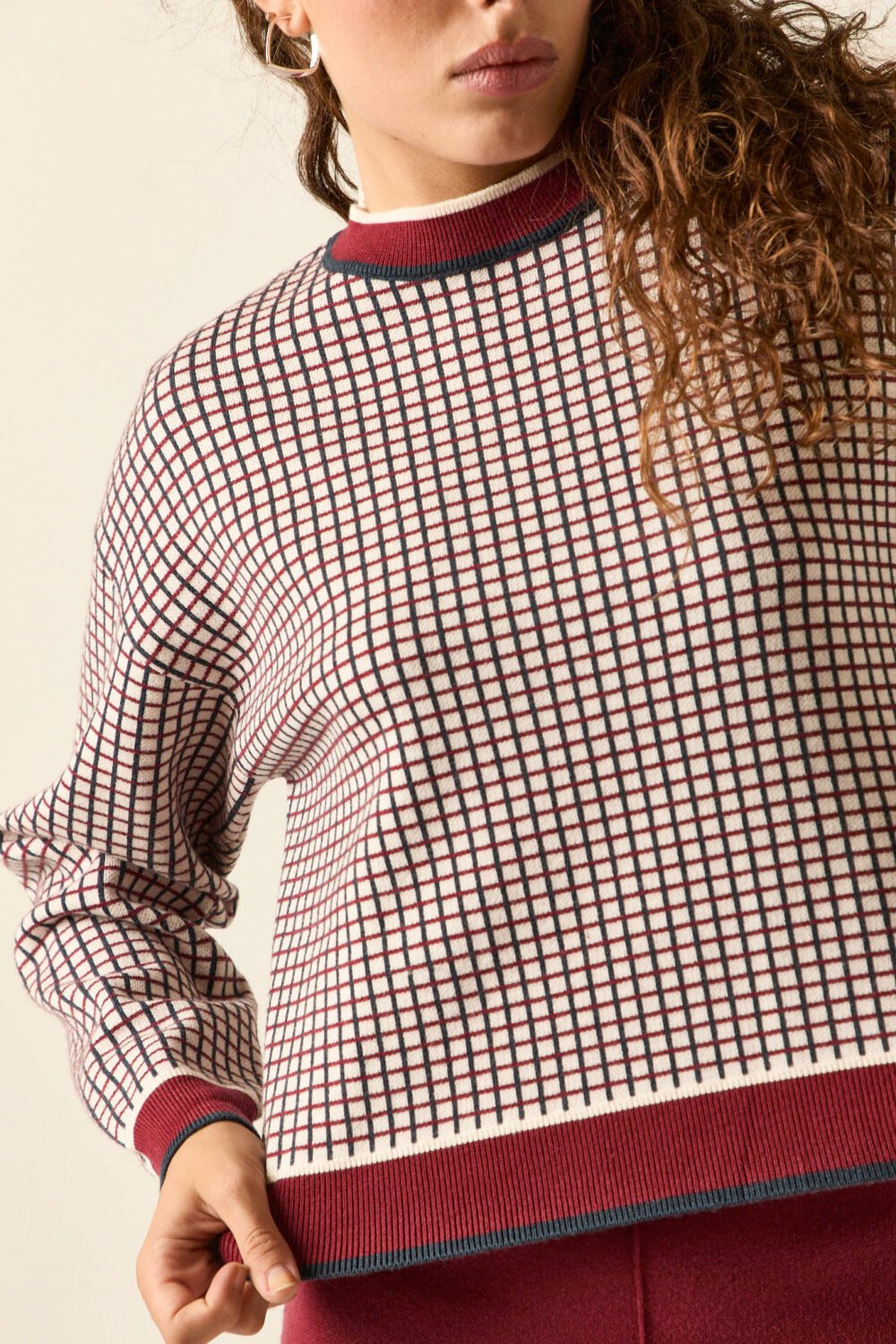 Jersey jacquard cuadros vino