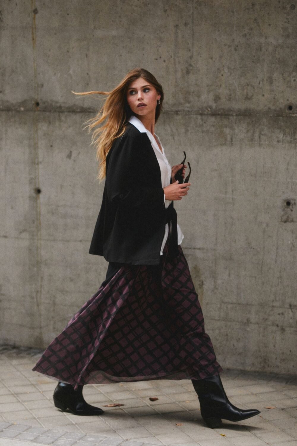 Falda tul estampado cuadros berenjena