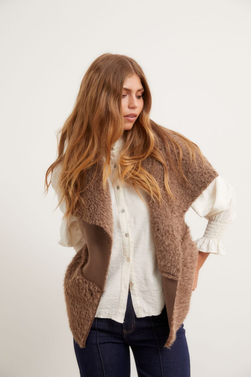 Vest pelo largo marrón