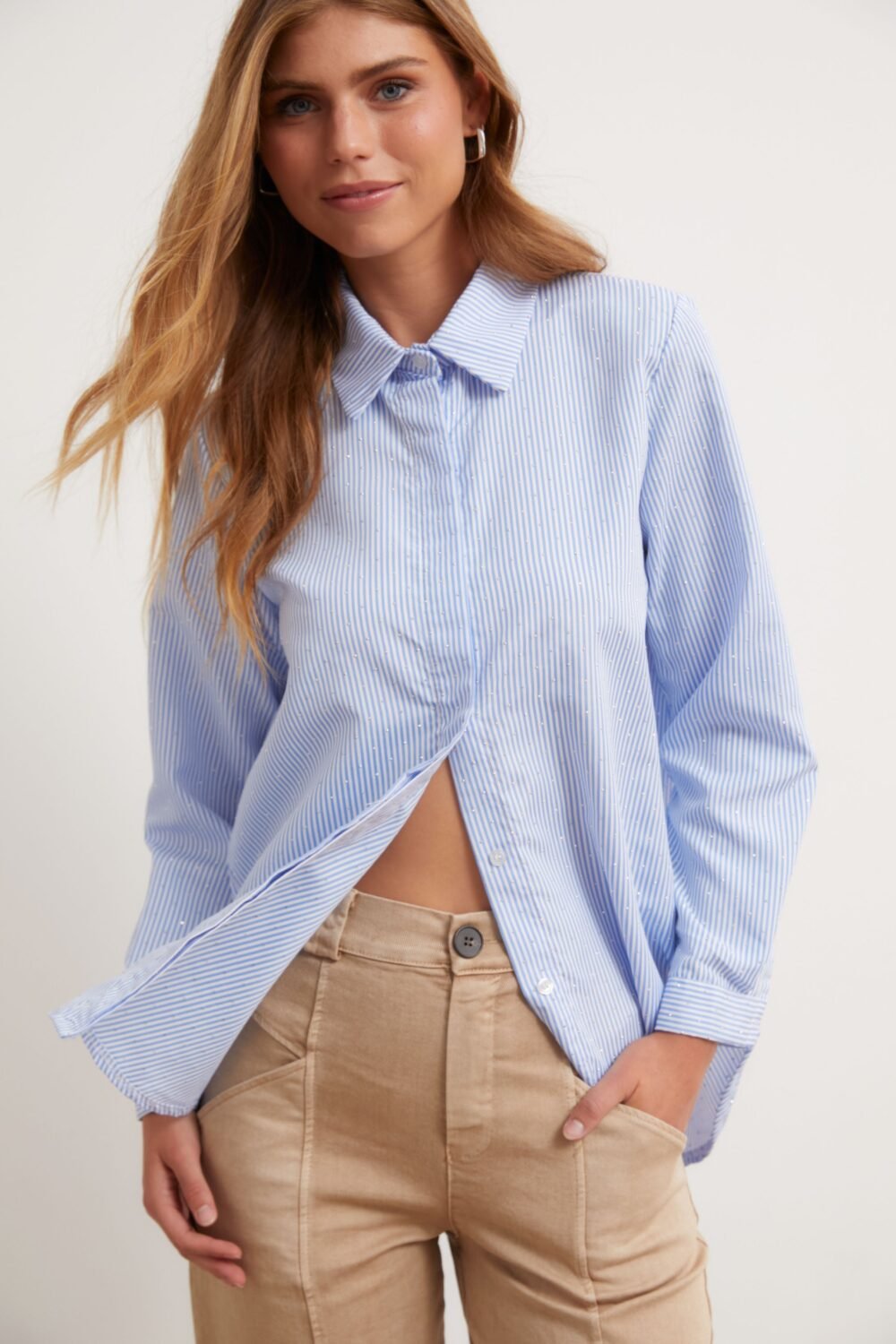 Camisa rayas brillo azul