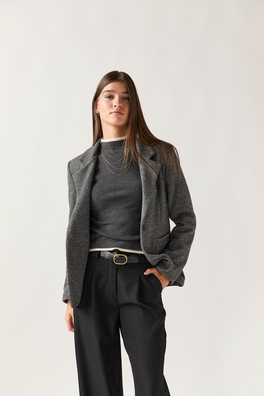 Americana paño espiga gris