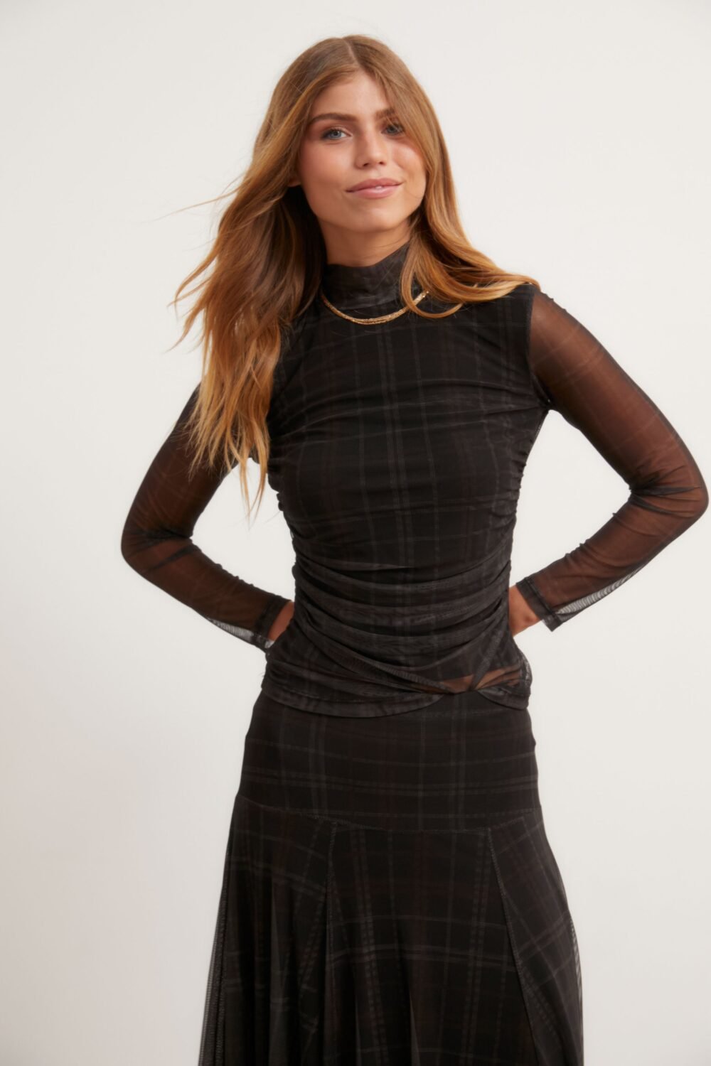 Camiseta tul cuadros gris