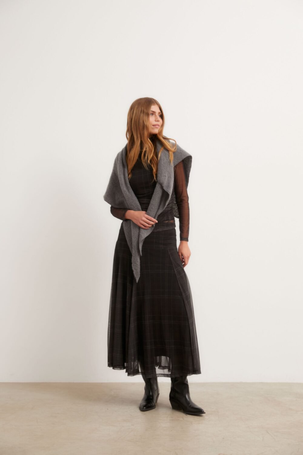 Camiseta tul cuadros gris