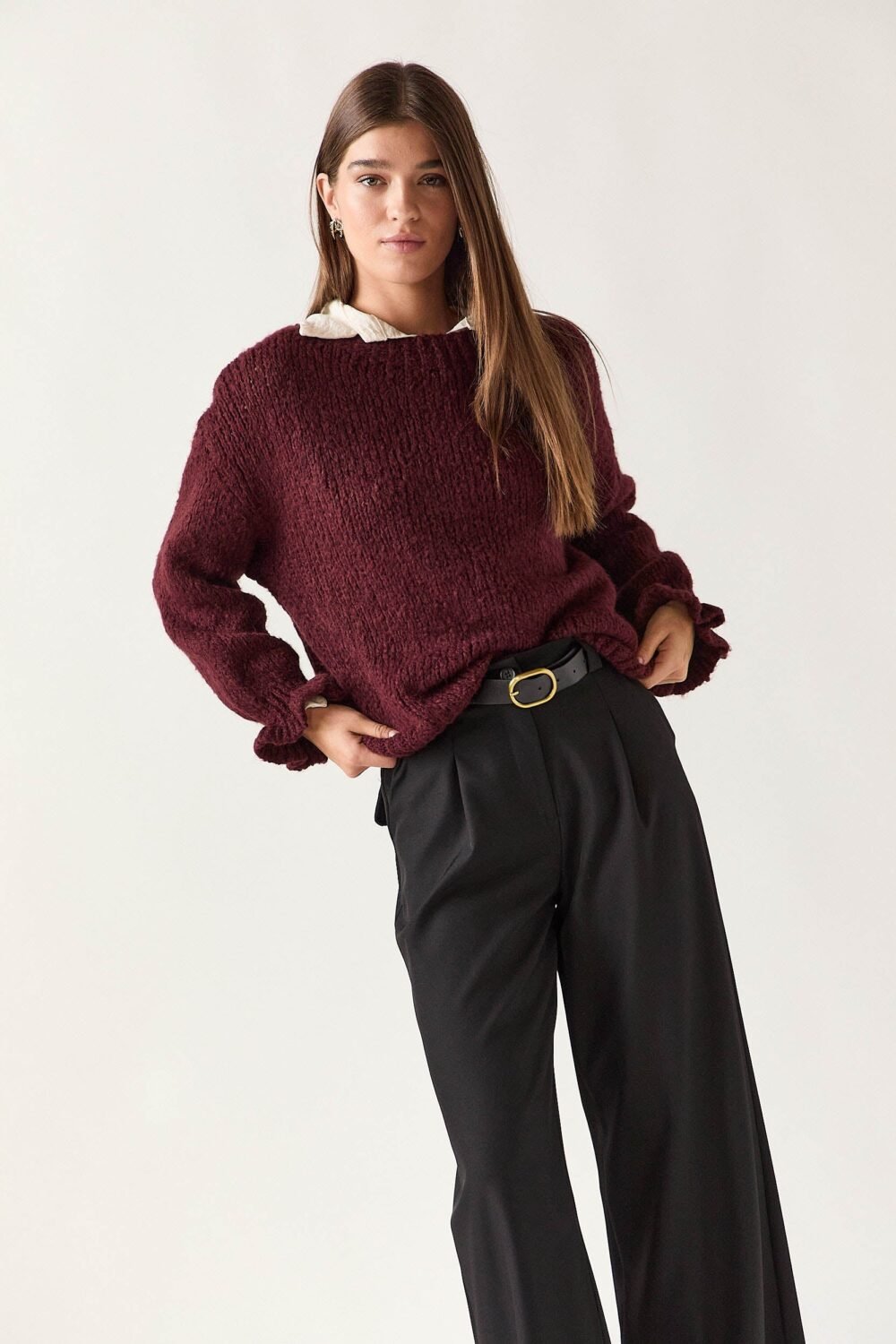 Jersey rústico detalle puño vino