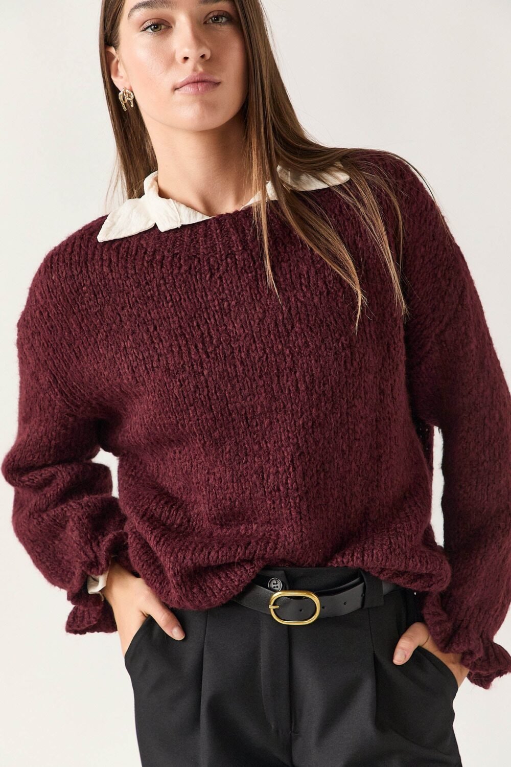 Jersey rústico detalle puño vino
