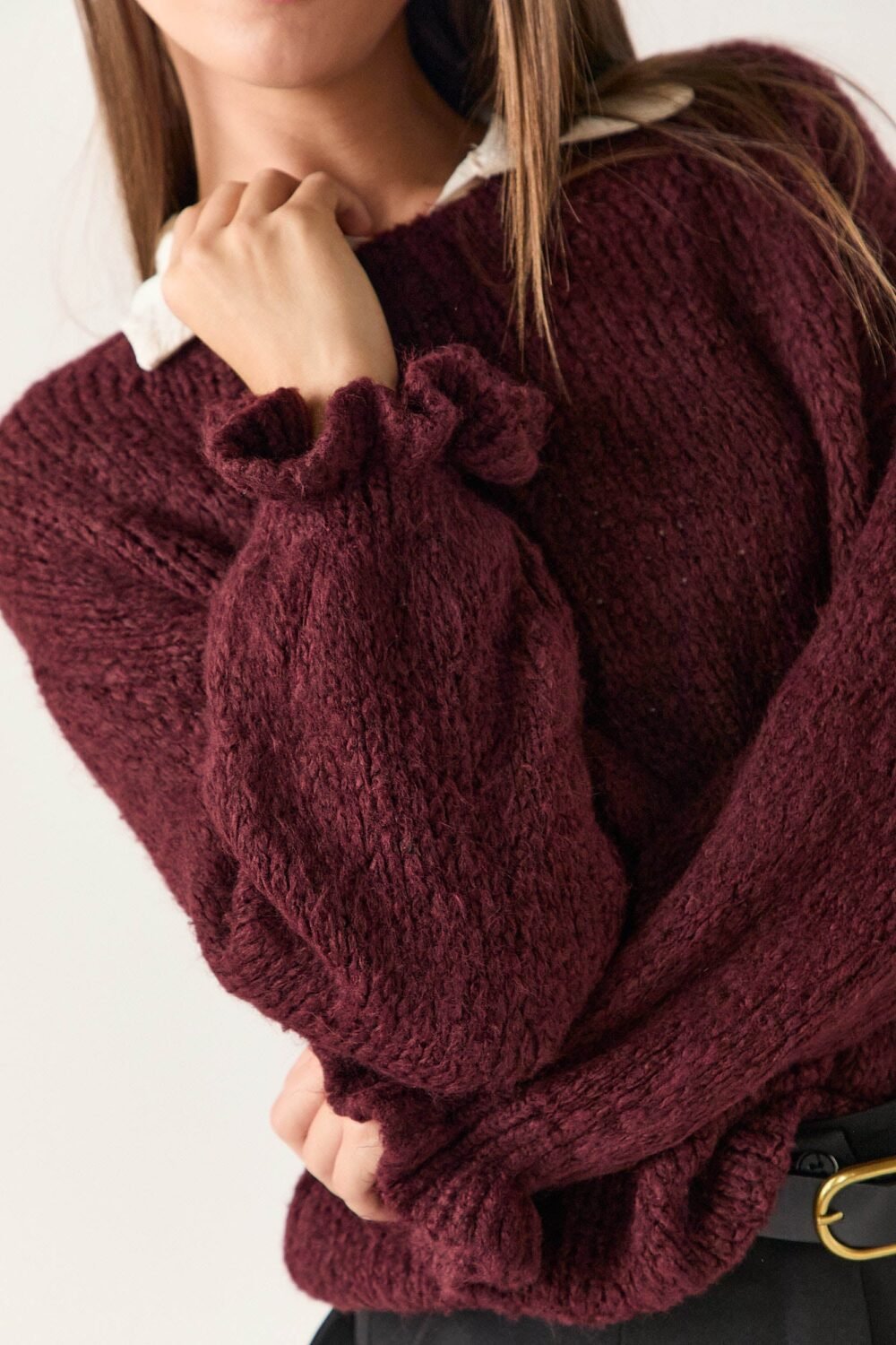Jersey rústico detalle puño vino
