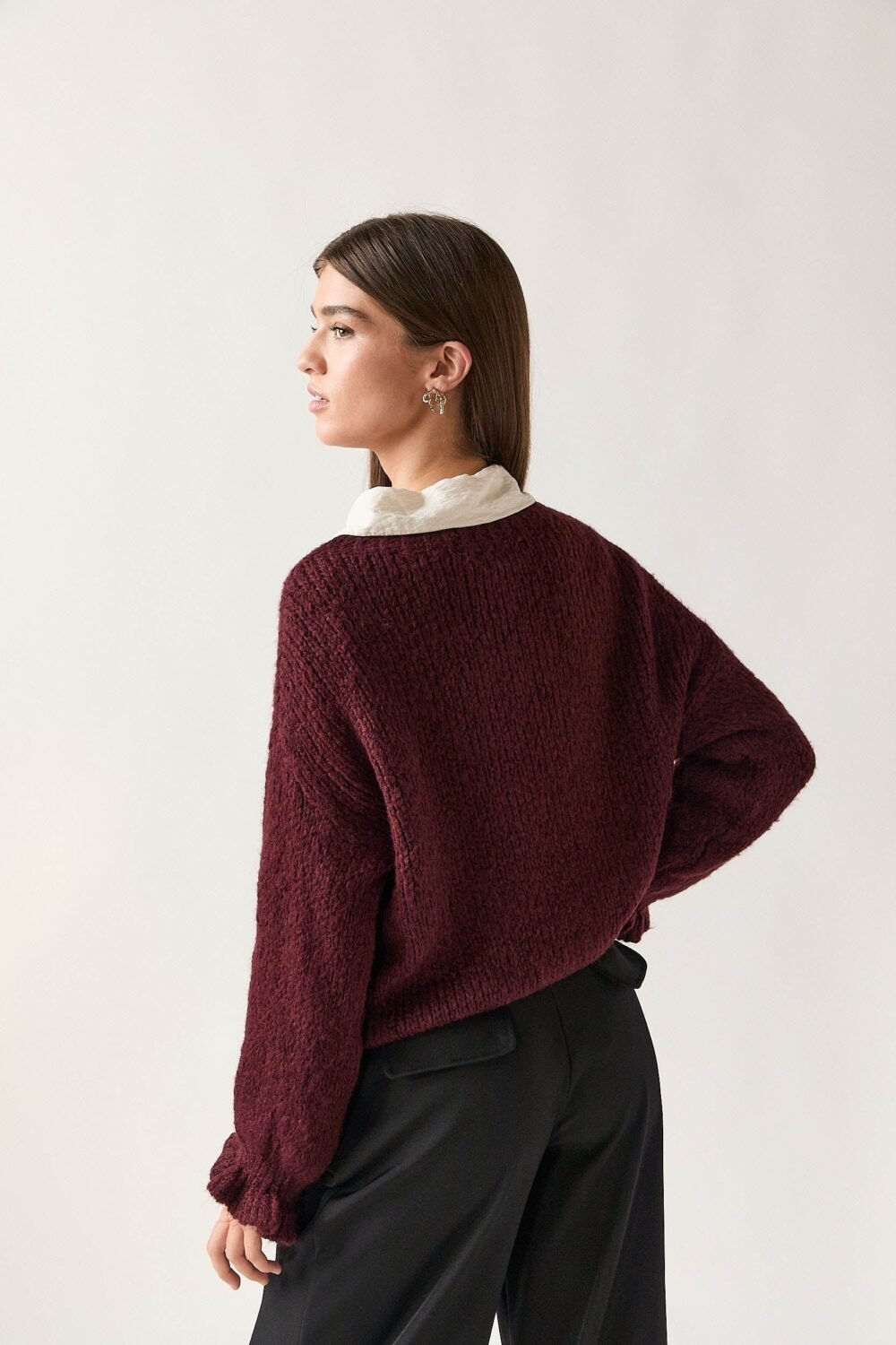 Jersey rústico detalle puño vino
