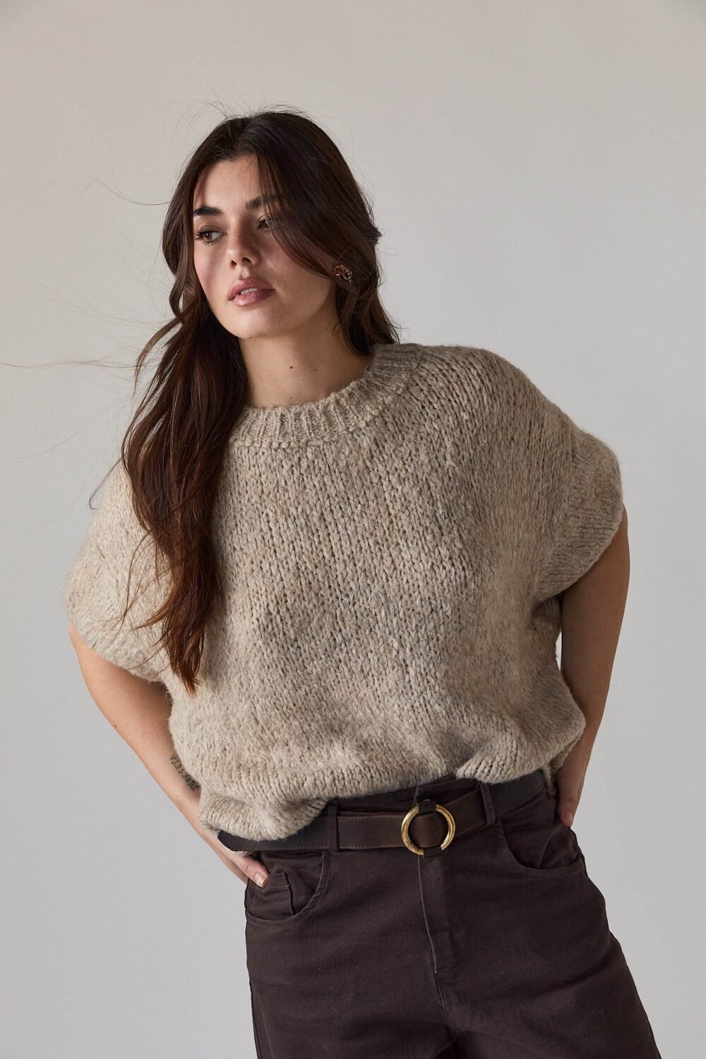 Jersey grueso manga corta beige