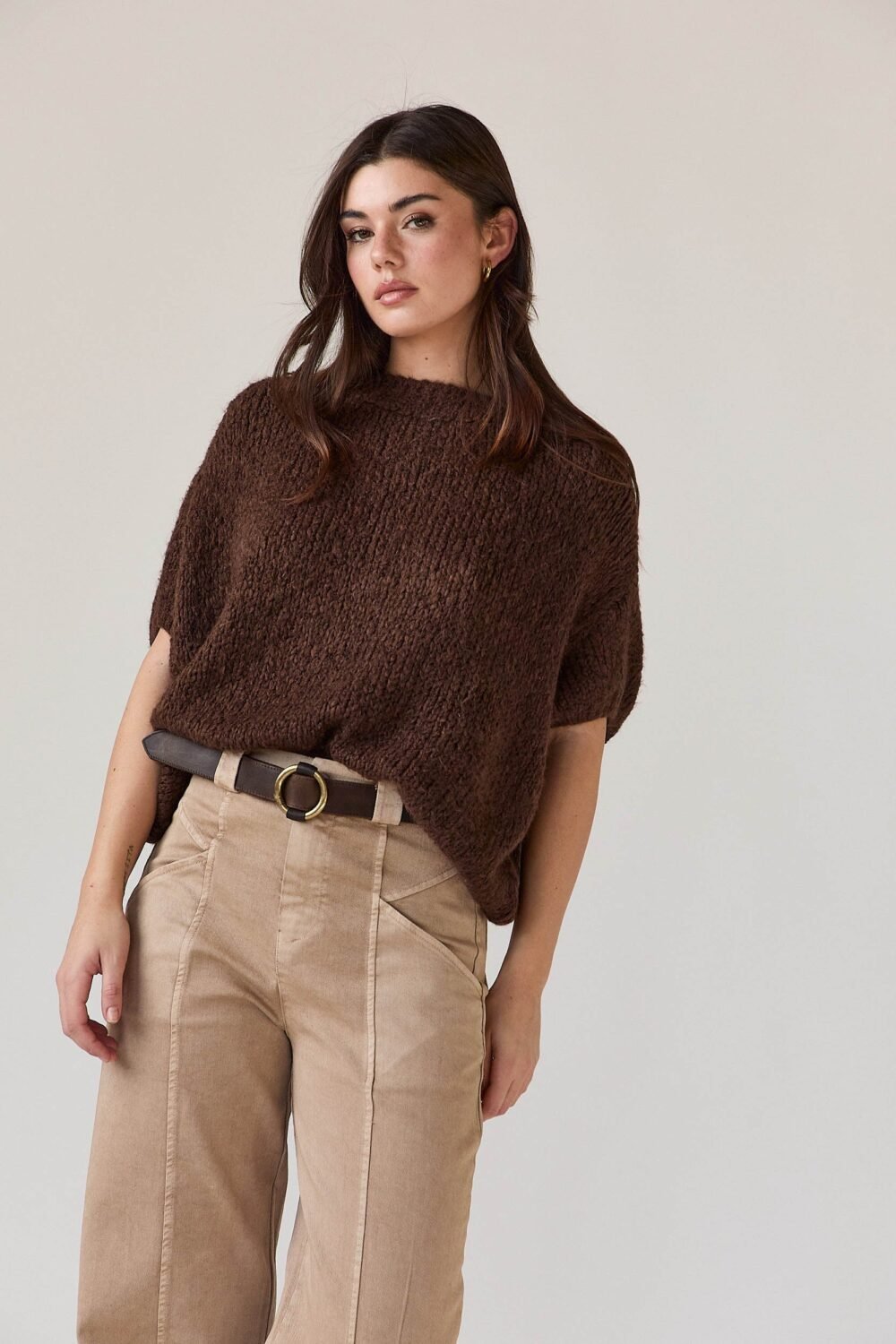 Jersey grueso manga corta marrón