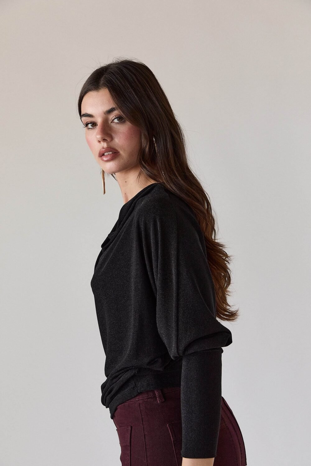 Top drapeado lurex negro