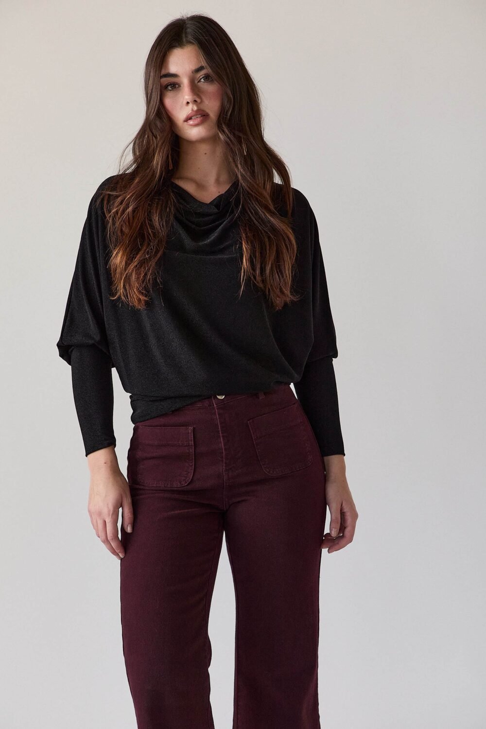 Top drapeado lurex negro