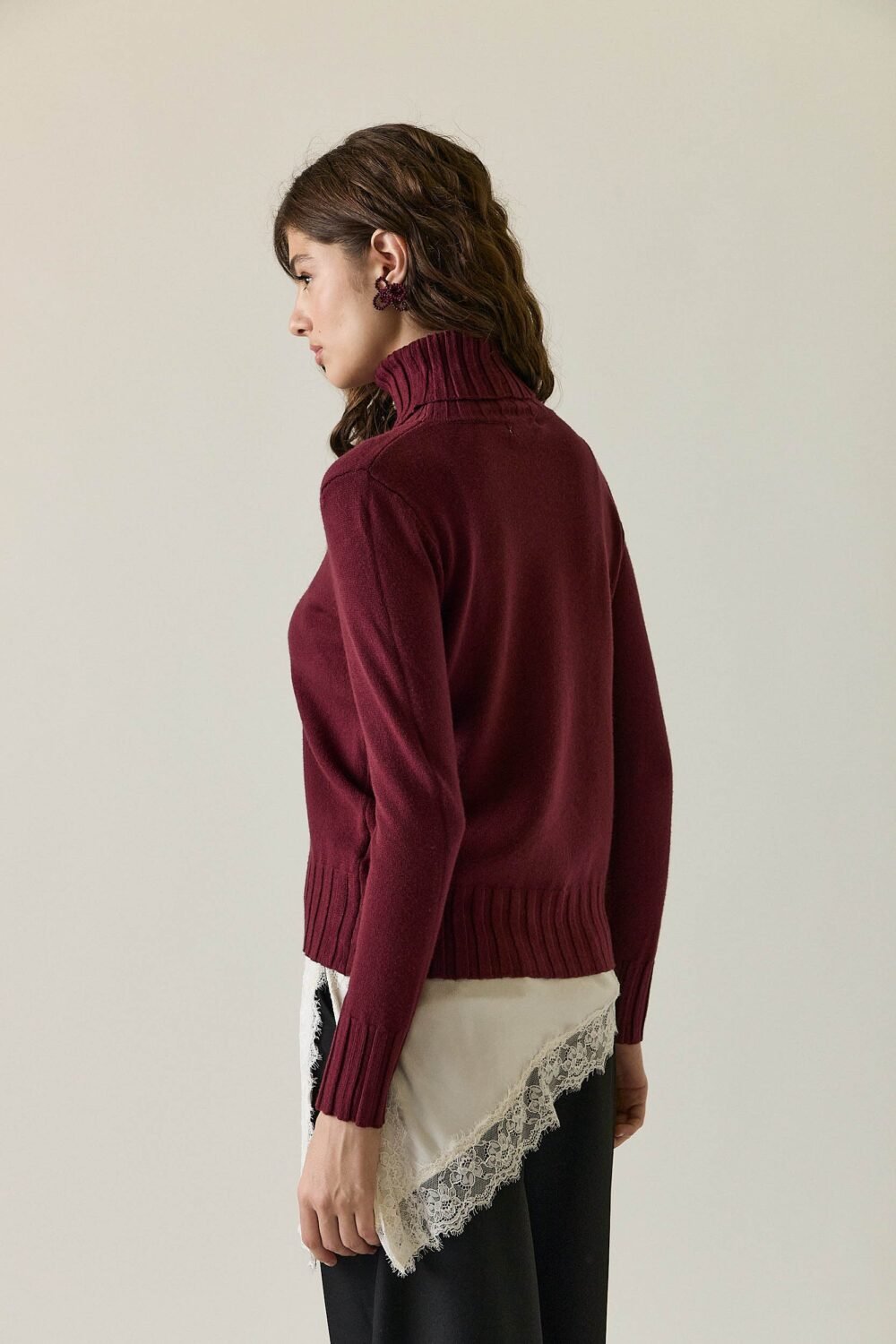 Jersey cuello vuelto canalé Granate