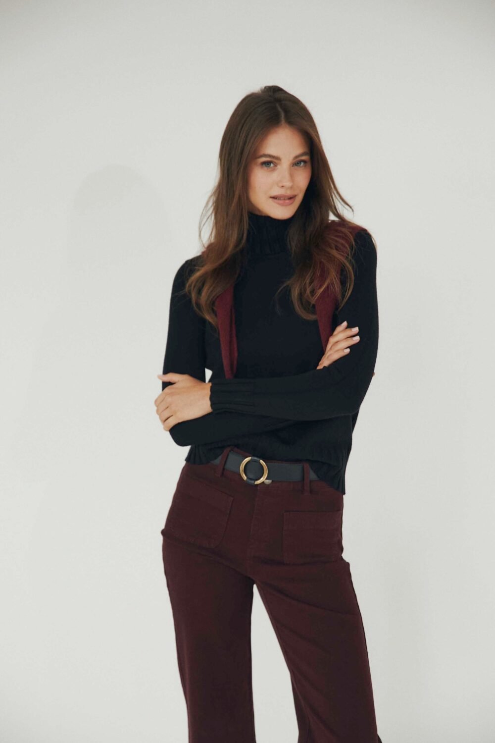 Jersey cuello vuelto canalé negro