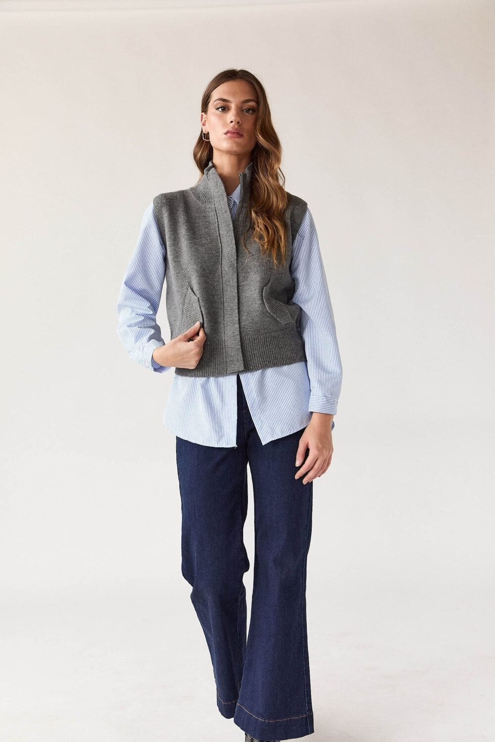 Vest punto cremallera gris