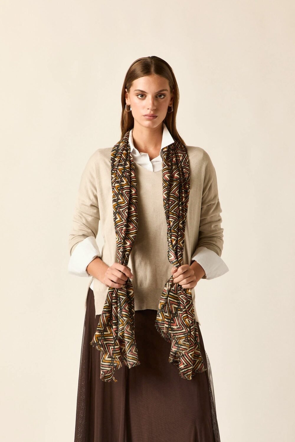 Foulard print zig zag tonos tierra