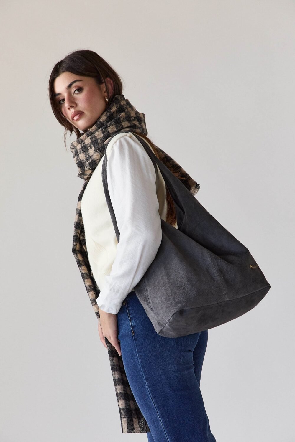 Bufanda pata de gallo Gris