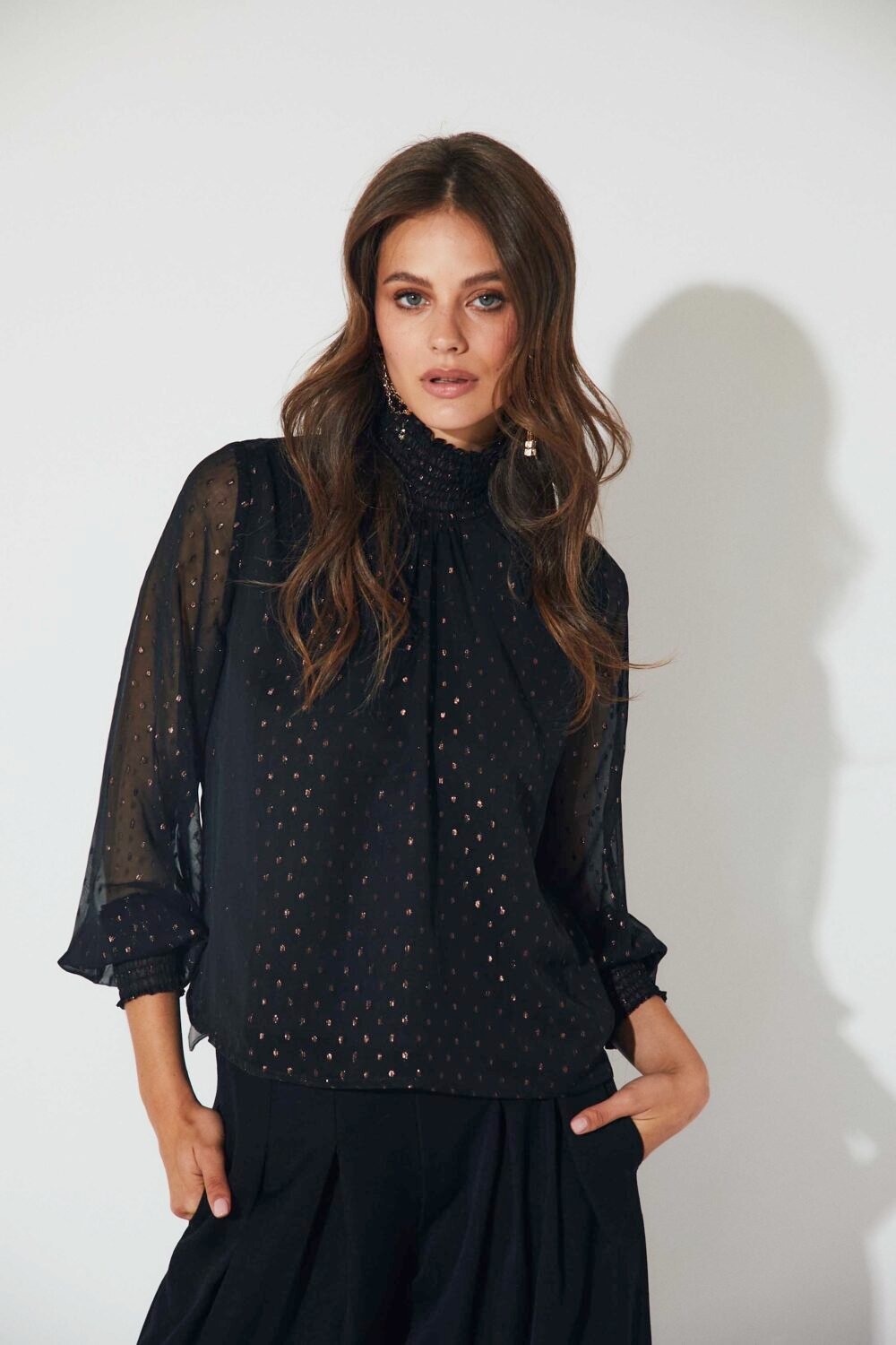 Blusa gasa lurex negro