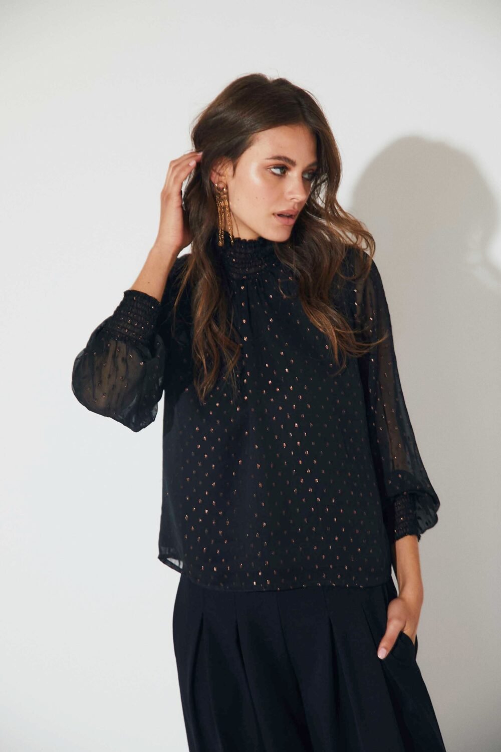 Blusa gasa lurex negro