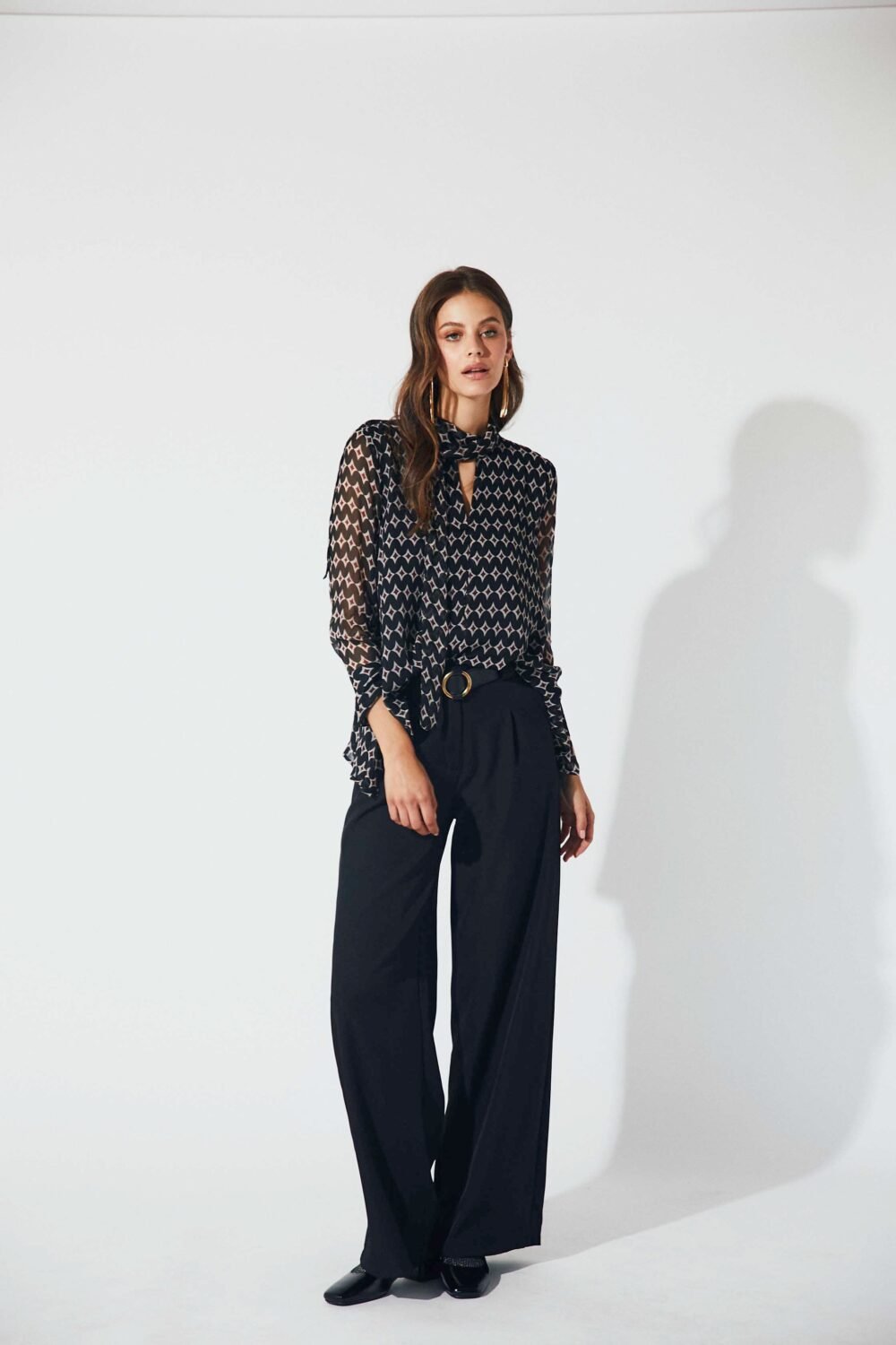 Blusa gasa lazo print fantasía