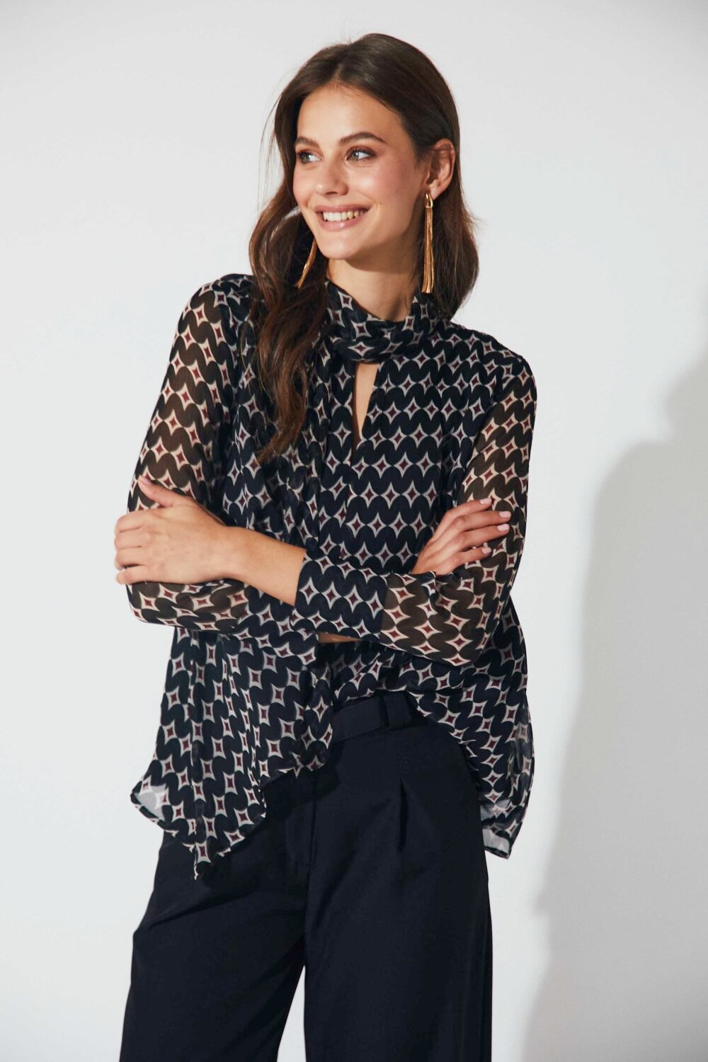 Blusa gasa lazo print fantasía