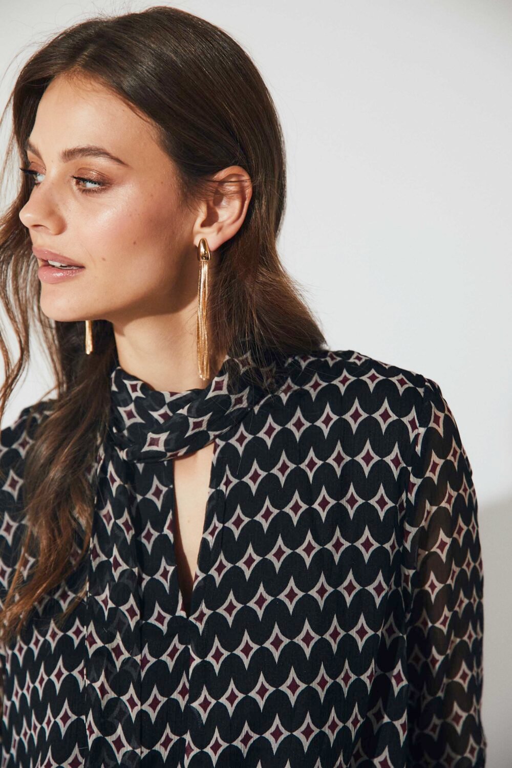 Blusa gasa lazo print fantasía