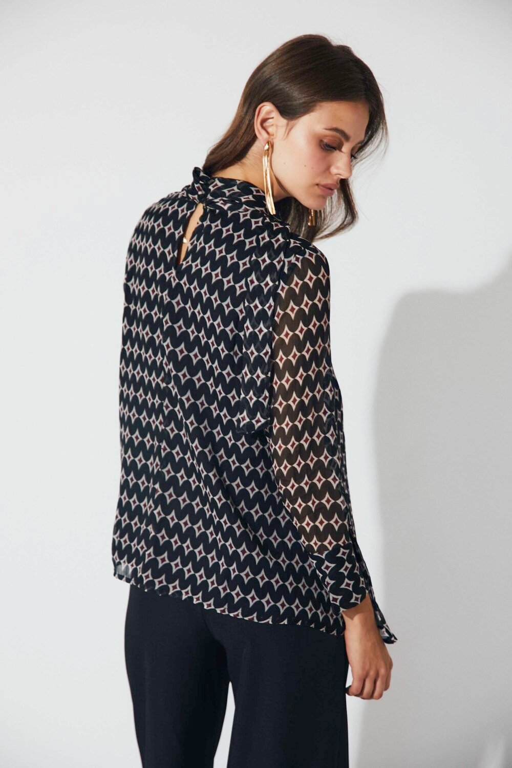 Blusa gasa lazo print fantasía