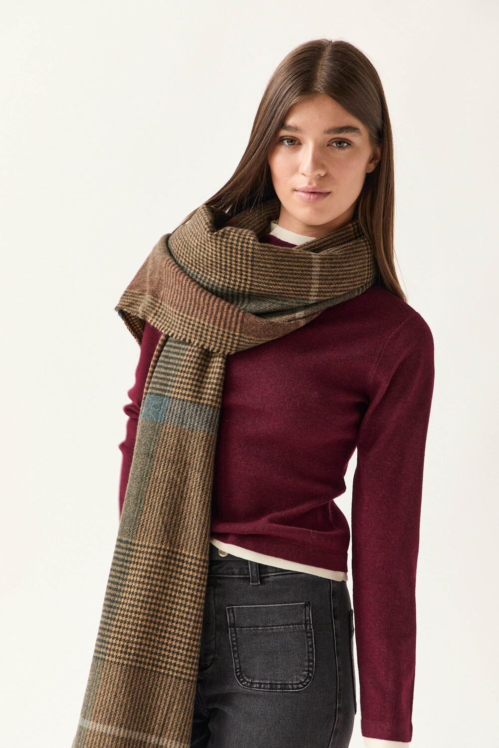 Bufanda cuadros marron Marrón