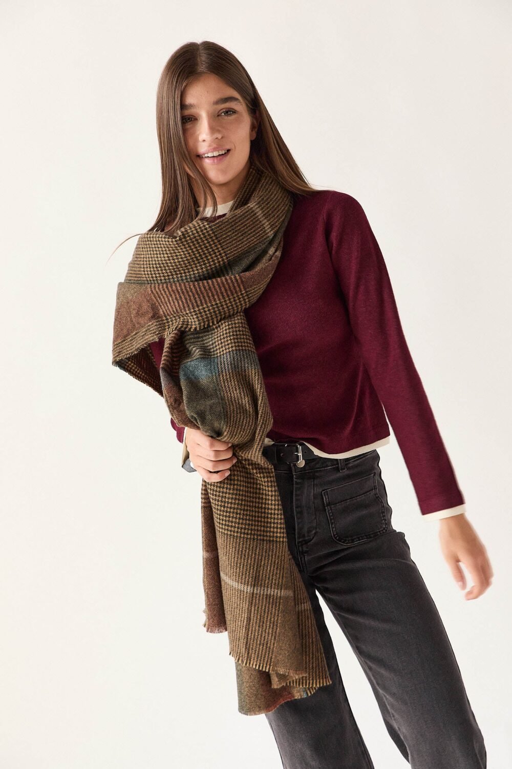 Bufanda cuadros marron Marrón