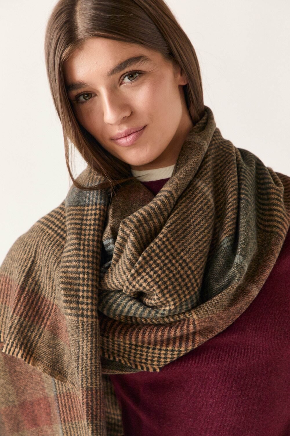 Bufanda cuadros marron Marrón